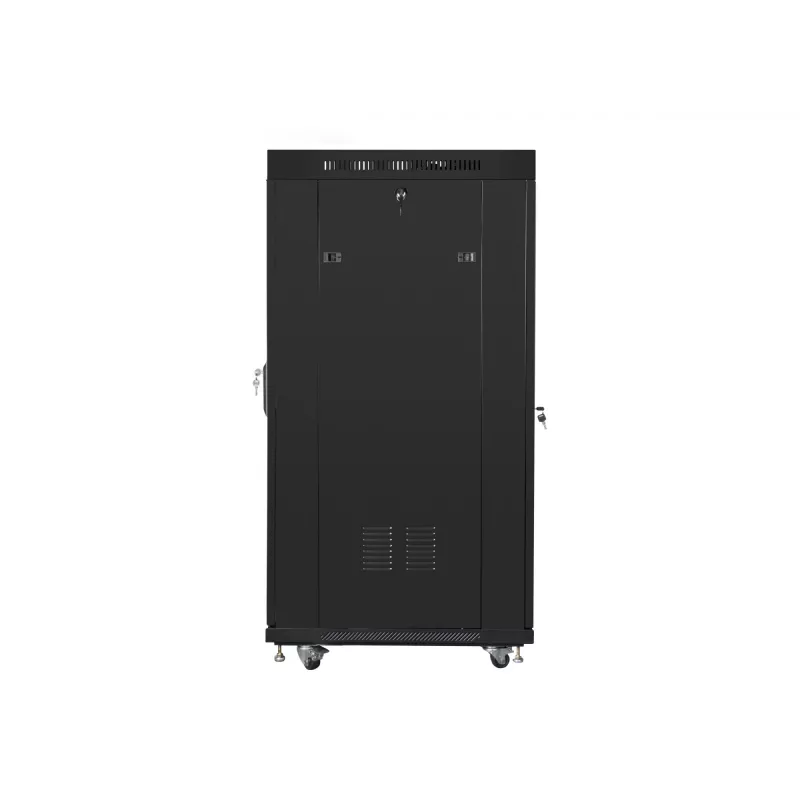 Montāžas skapis 19 inch 27U 600x800 melns, perforētas durvis ar LCD (plakanā iepakojumā)