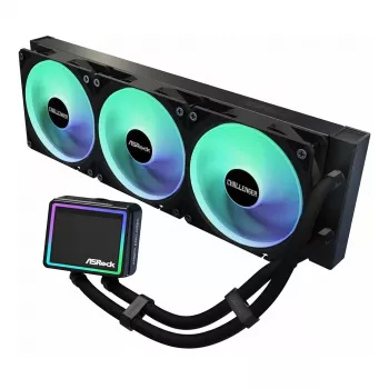 CPU dzesētājs ASRock Challenger 360 Digital ARGB Melns — 360mm šķidruma AIO, ARGB apgaismojums, radiatora ventilatori