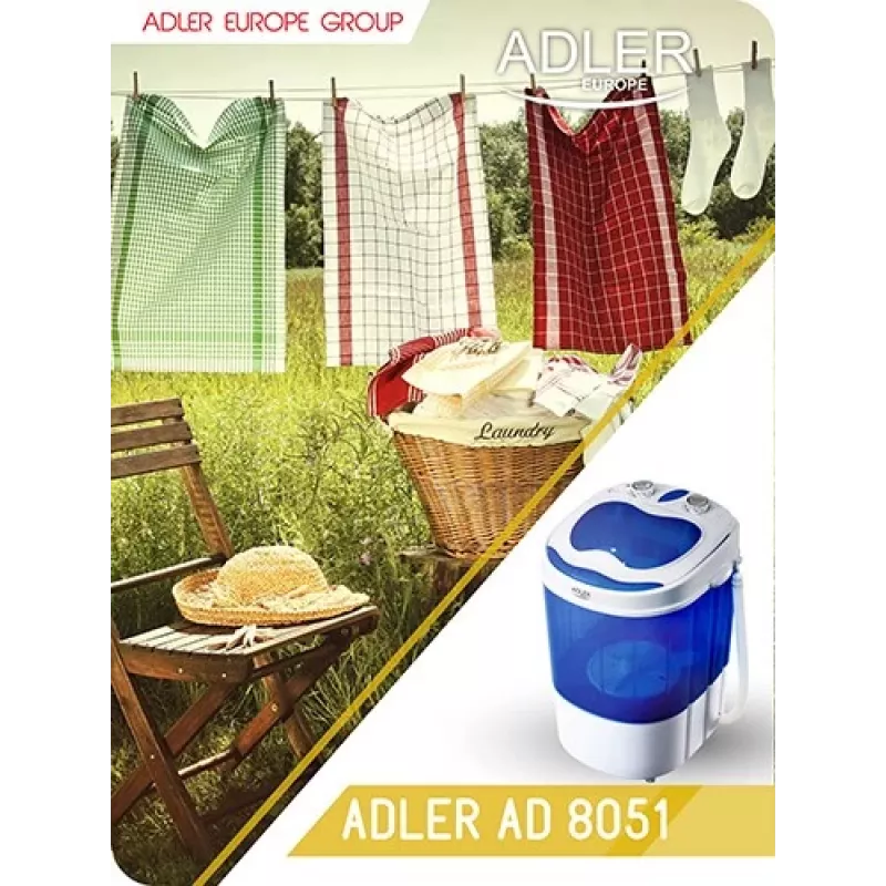 Adler AD 8051 veļas mašīna, augšējā ielāde, 3 kg, balta/zila