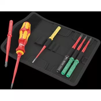 Wera 05006603001 Kraftform Kompakt VDE 7 extra slim 1 Tool Finder skrūvgriežu komplekts, 7 daļas, 817 VDE rokturis uzgaļiem + 6 īpaši tievi VDE asmeņi, IEC 60900, ar jostas somiņu