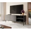 AV/TV skapis ABETO RTV uz melna tērauda karkasa 150x42x60 cm grafīts/spīdīgs grafīts