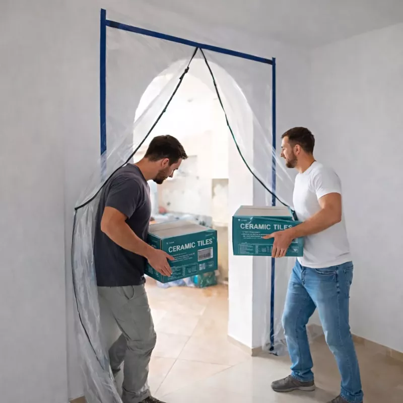 Putekļu barjeras durvis renovācijai XXL, putekļu aizkars 230x135 taisns