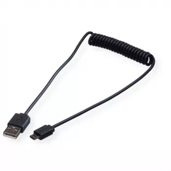 ROLINE USB 2.0 spoles kabelis - A - Micro B - taisns/taisns 1,0 m - ekranēts - USB 2.0 Micro B - 1 mm - spolēts (11.02.8317)