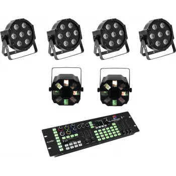 LED grīdas komplekts EUROLITE SLS-7 HCL 4x + LED FE-700 2x ar DMX Color Chief kontrolieri