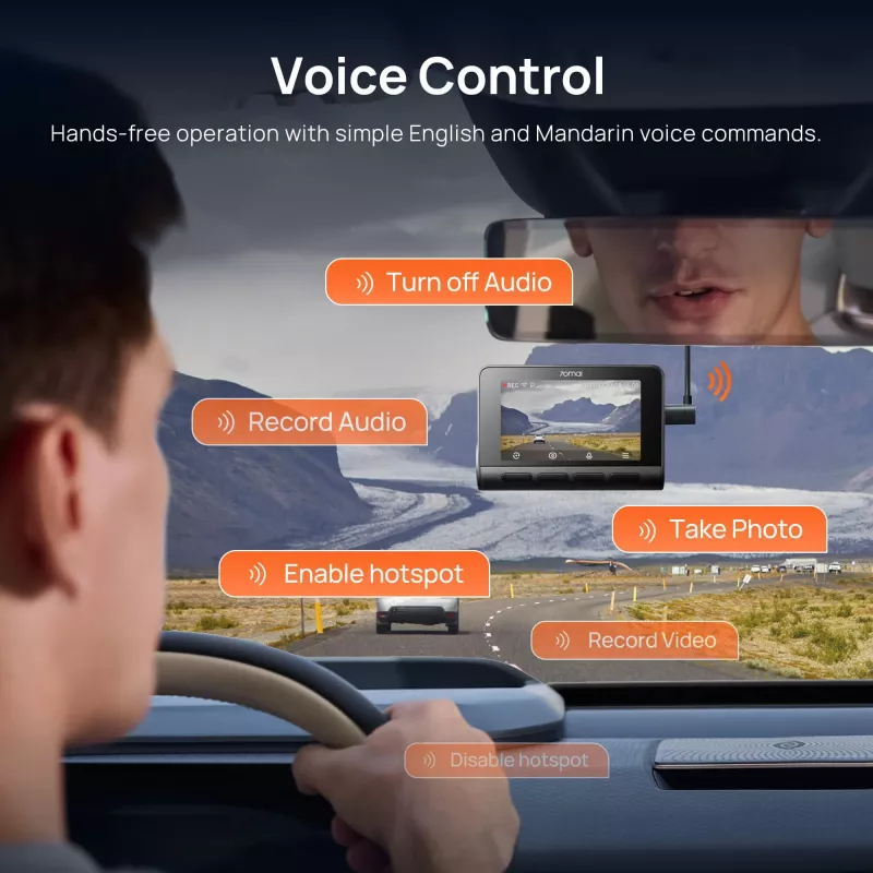 70mai A810S 4K Ultra HD auto reģistrators, 3840×2160, 146° skata leņķis, 3 collu IPS, Wi‑Fi 6, GPS, MicroSD līdz 512 GB, cigarešu šķiltavas barošana