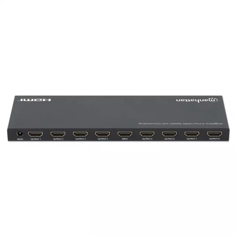 Manhattan 4K@60Hz 8-Portu HDMI Sadalītājs ar Samazināšanu, 1x8, 18G, EDID Slēdzis, Melns