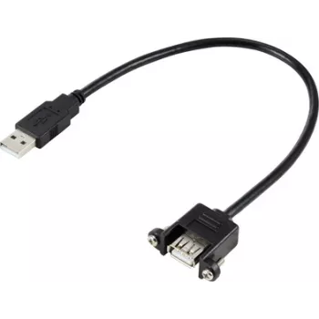 Renkforce USB kabelis USB 2.0 USB-A spraudnis, USB-A ligzda 0,25 m Melns montāžai, skrūvējams RF-5720402
