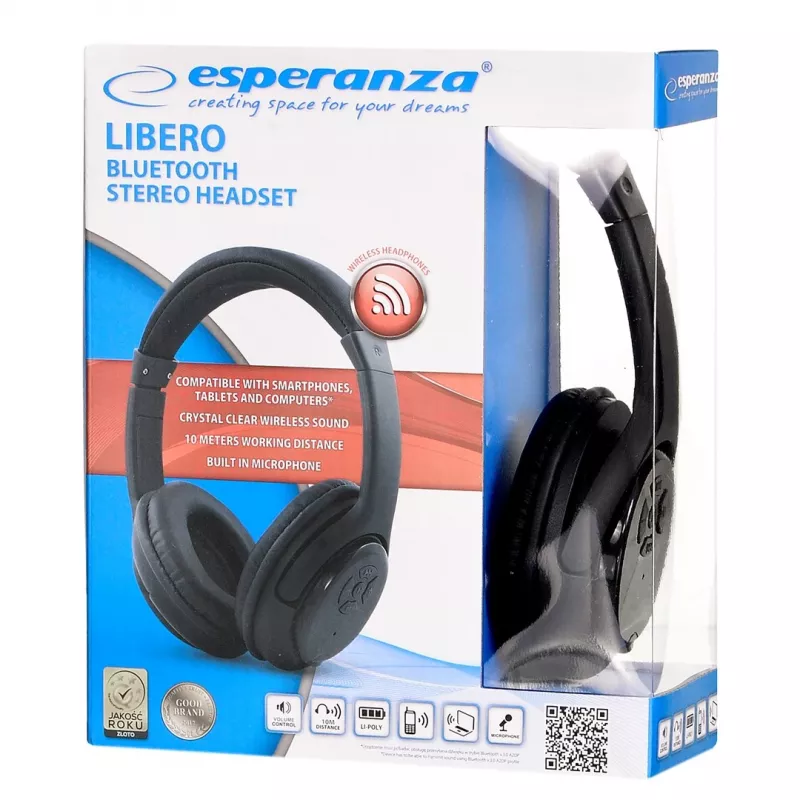 Esperanza Libero EH163K Bezvadu austiņas ar galvas saiti, stereo, miniUSB, Bluetooth, melnas