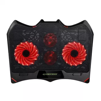 Dzesēšanas paliktnis klēpjdatoram ESPERANZA EGC102 — 4 ventilatori, USB barošana, 2 augstuma pozīcijas, melns, 415×305×27 mm