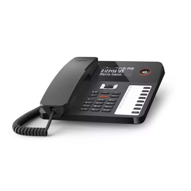DECT telefons Gigaset DESK 800A ar vadu klausuli, 200 ierakstu telefonu grāmata, melns
