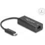 Tīkla adapteris DELOCK 64306 USB Type-C uz Ethernet 100 Mbit/s, vads, melns