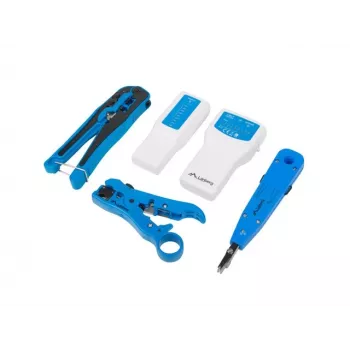 LANBERG Kabeļa presēšanas instrumentu komplekts NT-0302 — RJ-45 presētājs, plastmasas rokturi, transportēšanas futrālis, ieslēgšanas/izslēgšanas slēdzis, daudzkrāsains