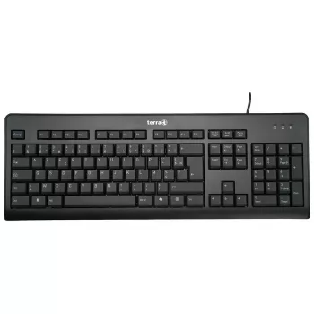 Wortmann AG TERRA 1500 — pilnizmēra USB tastatūra ar skaitļu bloku, franču QWERTZ izkārtojums, melna, komplektā pele