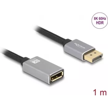 DeLOCK DisplayPort pagarinājuma kabelis 8K 60 Hz 1 m pelēks metāla bez fiksatora