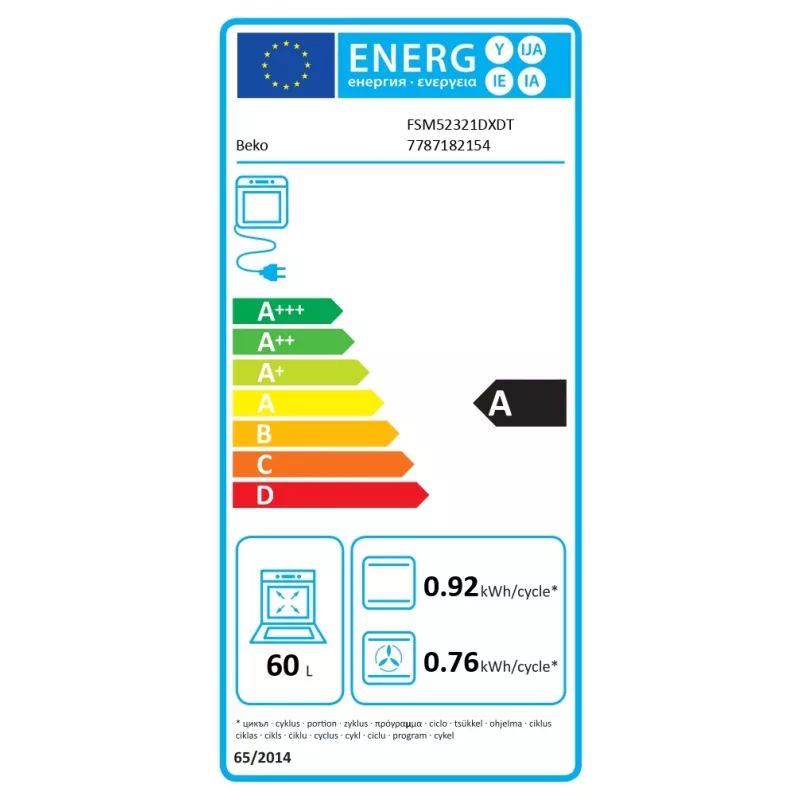 Gāzes plīts virsma un elektriskā cepeškrāsns BEKO FSM52321DXDT nerūsējošais tērauds 50 cm, Enerģijas klase A