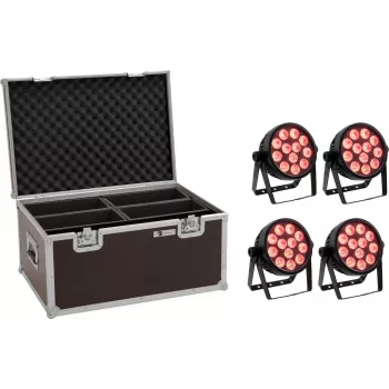 LED prožektoru komplekts EUROLITE 4C-12 Silent Slim 4x ar transporta koferi