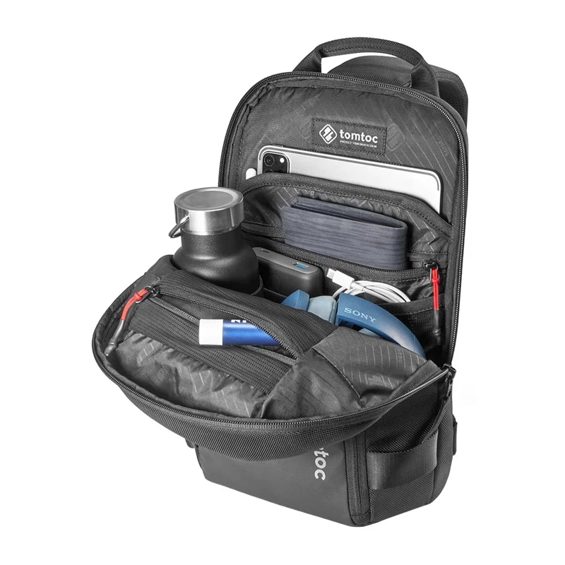 Crossbody soma Tomtoc Navigator-T24 S — melna, kompakta ikdienas nēsāšana