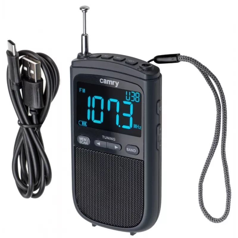 Camry CR 1905 pārnēsājamais mini radio ar modinātāju, melns