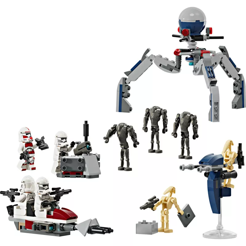 LEGO Star Wars Clone Trooper & Battle Droid Battle Pack ar ātrumvelosipēdu, 4 minifigūrām un 5 figūrām