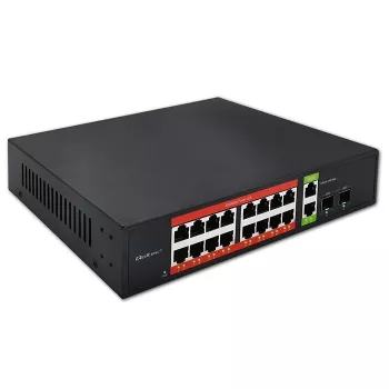 Tīkla slēdzis QOLTEC 52292 — Gigabit Ethernet PoE, 16x RJ45, 2x RJ45 augšupsaite, 2x SFP