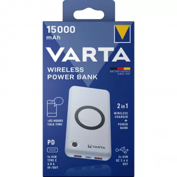 Pārnēsājamā barošanas banka Varta Wireless Power Bank 15000 mAh