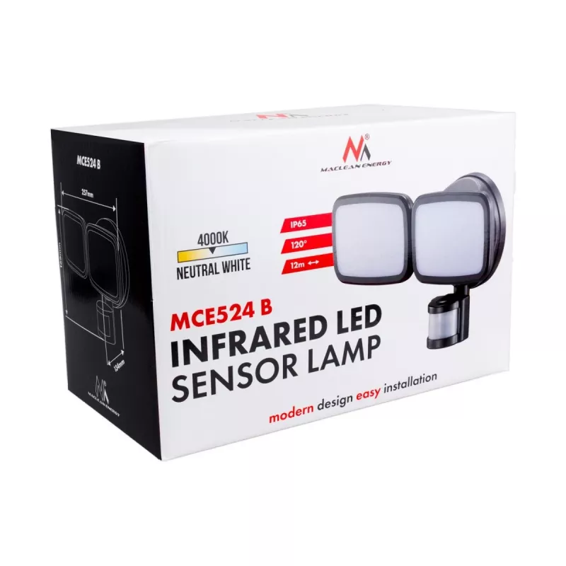 LED āra sienas lampa MACLEAN MCE524 ar PIR kustības sensoru, modelis MCE524 B