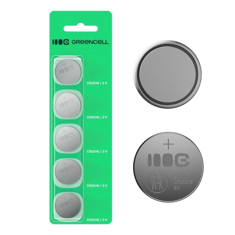 Litija pogas baterija Green Cell CR2016 3V — 5 gab. iepakojums