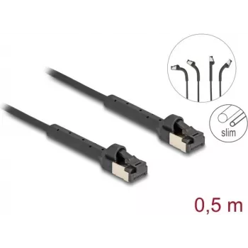Tīkla kabelis DeLOCK RJ45 Slim Cat.8.1 U/FTP 0.5m Melns