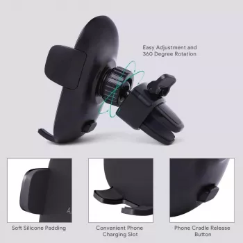 Aukey HD-C48 telefona turētājs auto ventilācijas režģim, 360° lodveida šarnīrs