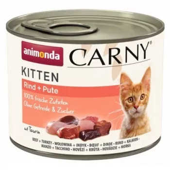 Slapjā barība kaķēniem animonda Carny Kitten liellops ar tītaru 200 g – pilnvērtīga maltīte augošiem kaķēniem