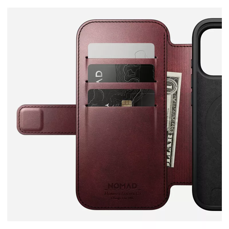 Mobilā telefona maciņš Nomad Modern Leather Folio Apple iPhone 17 Pro, 6,3 collu (16 cm), āda bordo