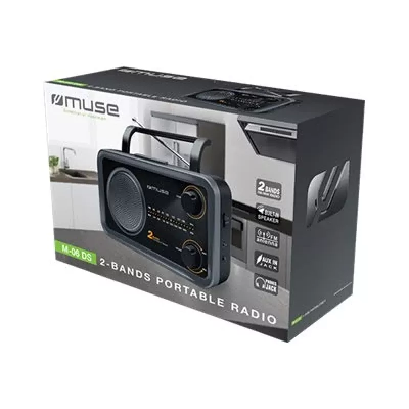 Muse M-06DS 2-joslu pārnēsājamais radio, AUX ieeja, pelēks