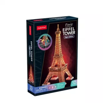 3D Puzle Cubicfun Eifeļa tornis Night Edition LED (306-L534H) – apgaismots arhitektūras 3D puzles modelis