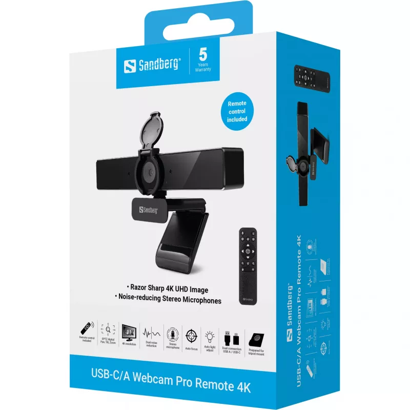 Tīmekļkamera Sandberg USB-C/A Pro Remote 4K 8 MP 3840x2160