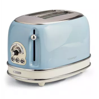 Ariete 155 Design 2 Slots Toaster ar Sviestmaižu Turētājiem, 6 Grauzdēšanas Līmeņi, 810 W, Nerūsējošā Tērauda Korpuss, Noņemama Drupaču Paplāte, Pasteļzils