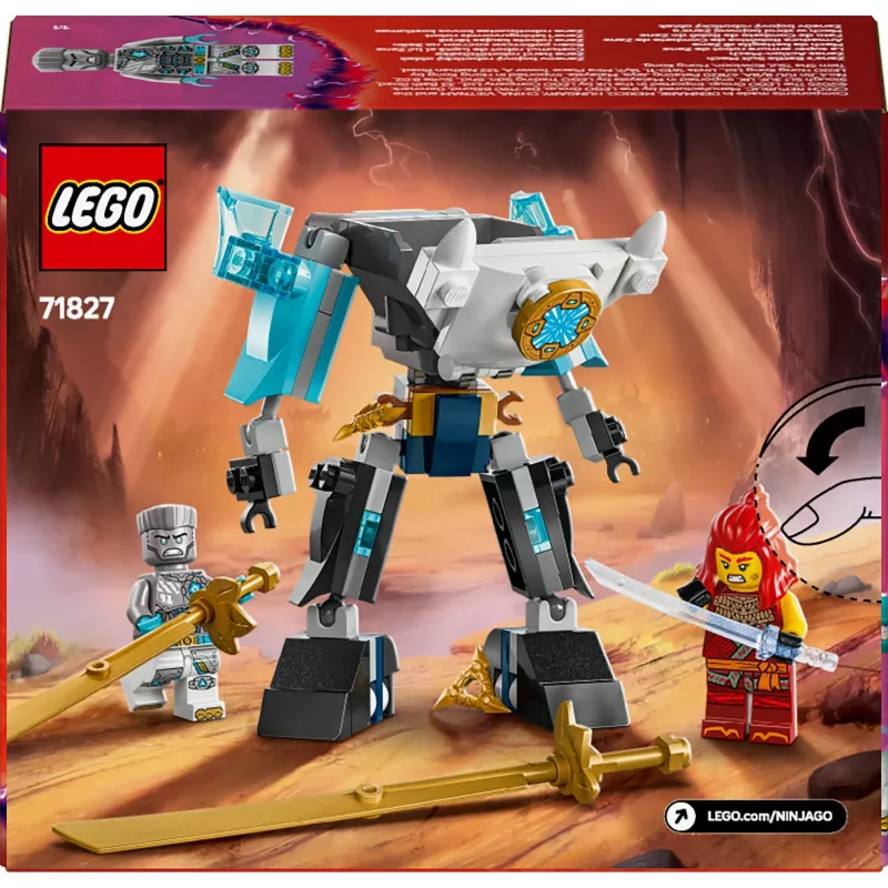 LEGO NINJAGO komplekts 71827 Zane kaujas tērpa mehs, 92 gabali, 2 minifigūras, augstums 100 mm, vecums 6+