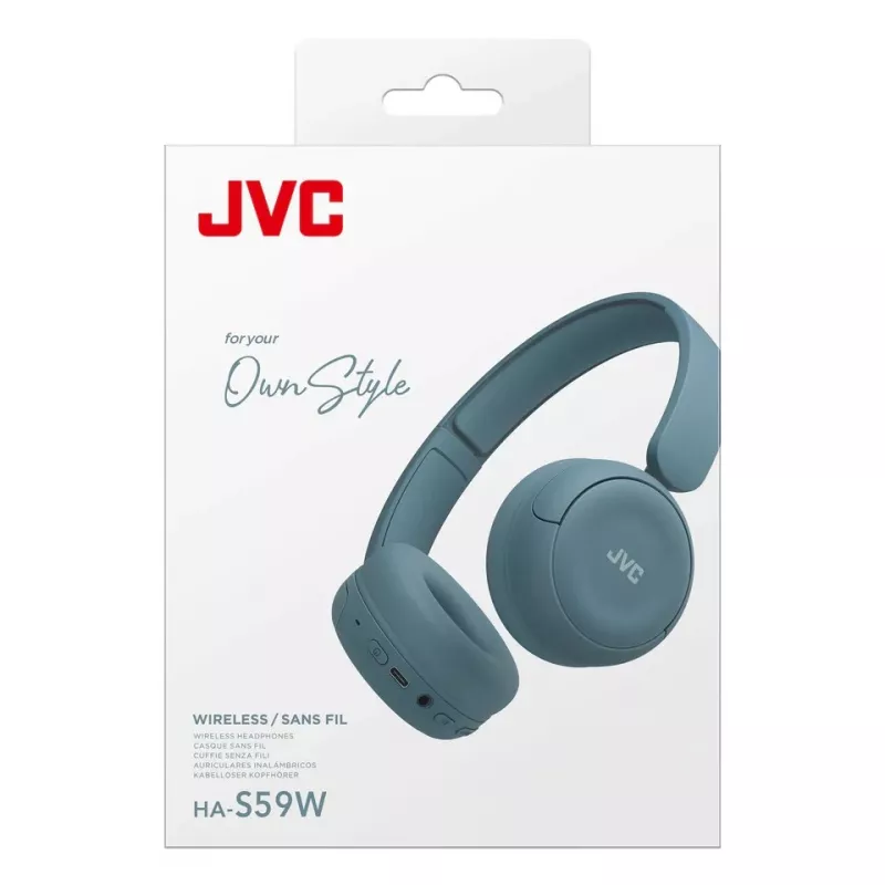 Austiņas JVC HA-S59W — Vadu un bezvadu Bluetooth, virsauss, galvas saite, 20–20000 Hz, 1.2 m vads, Zila