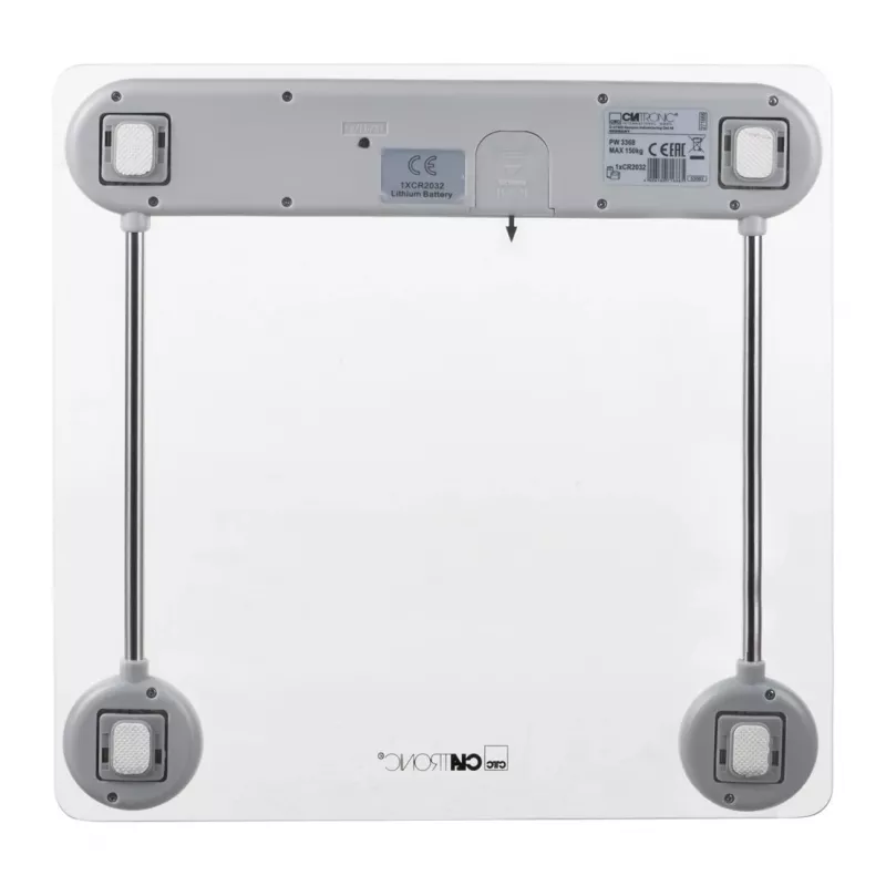Elektroniskie personīgie svari CLATRONIC PW 3368 — 150 kg, precizitāte 100 g, stikla platforma
