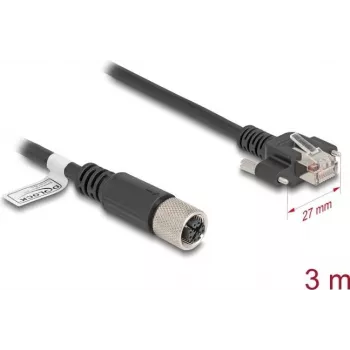 DeLOCK M12 X-kodēts 8-pin sievišķais uz RJ45 spraudni Cat.6A 3 m Melns tīkla kabelis