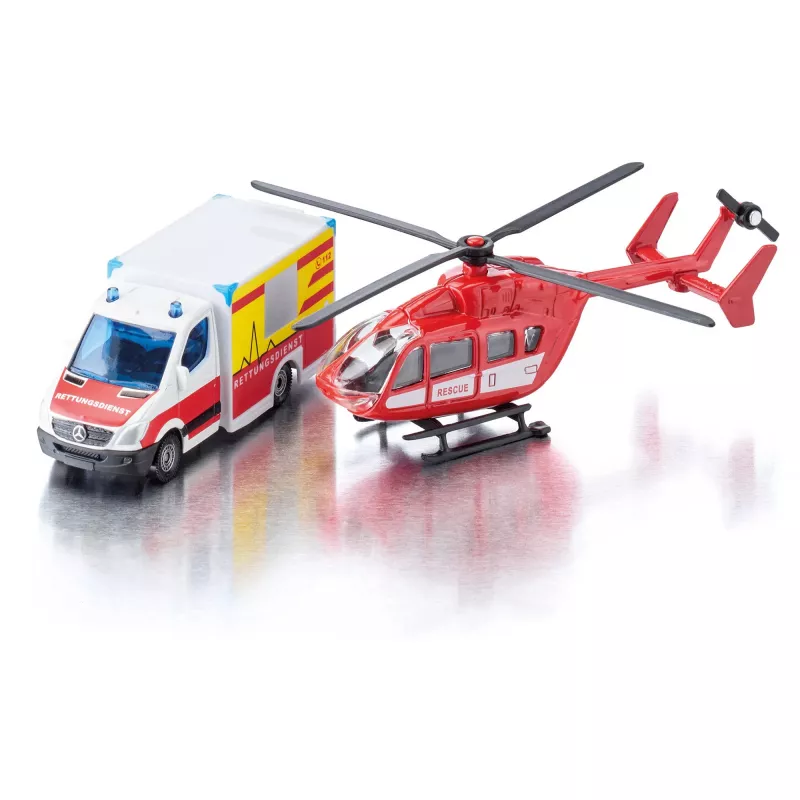 Rotaļu komplekts Usorteret Siku Mercedes-Benz glābšanas furgons un helikopters
