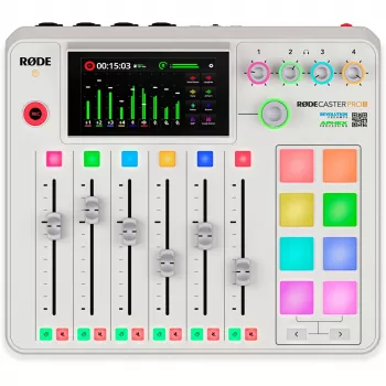 Audio interfeiss Rode RØDECaster Pro II balts — daudzkanālu USB ierakstu konsole