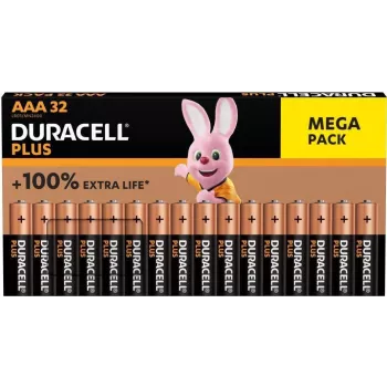 Alkāliskās AAA baterijas Duracell Plus 32 gab. (00216914) ilgstoša darbība
