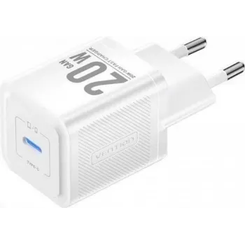 Vention FEPW0-EU mobilais lādētājs — 20W USB-C AC iekštelpu lādētājs viedtālrunim, planšetei, viedpulkstenim, austiņām, balts