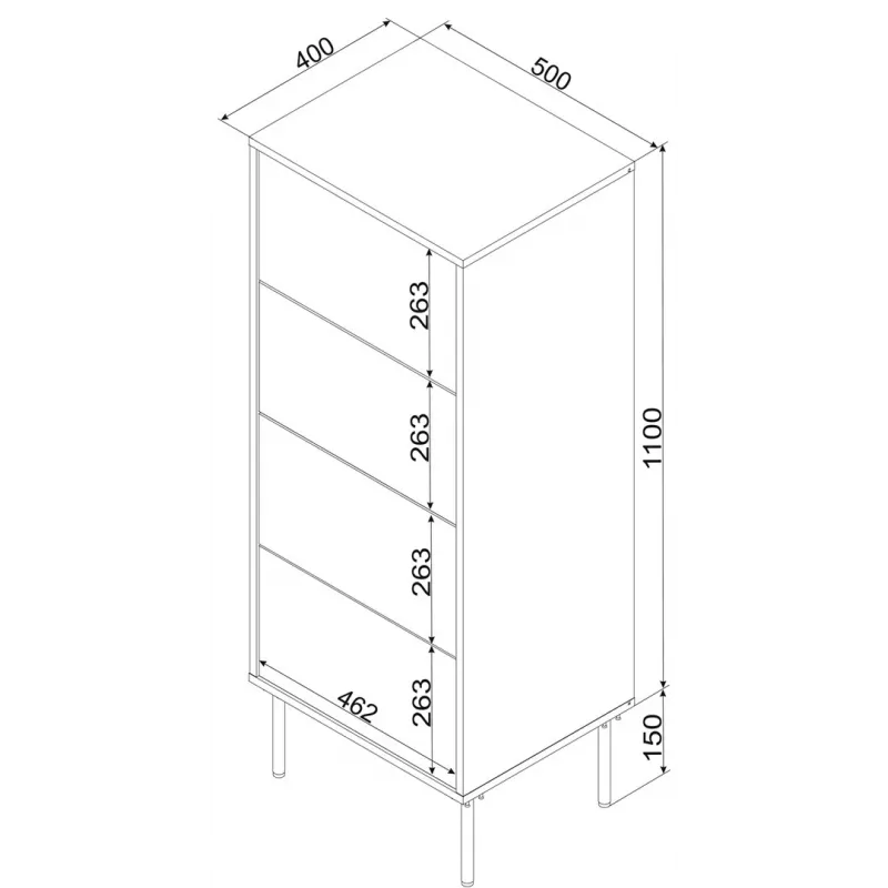 Kumode Cama Meble Cama 4S TRESSE 50x40x125 cm, matēti zaļa, 4 atvilktnes, skaidu plātne