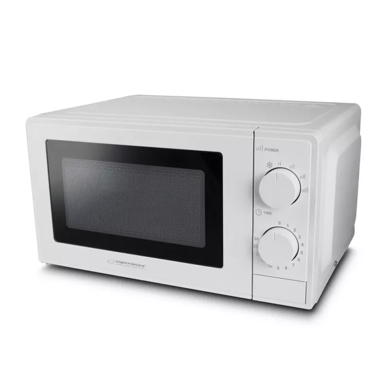 Mikroviļņu krāsns ESPERANZA ESTOFADO — 700 W, 20 L, 5 jaudas līmeņi, 24.5 cm pagriežamais statīvs, balta