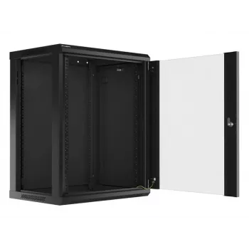 Lanberg sienas montāžas sadales skapis 19'' 15U 600x450mm melns (stikla durvis)