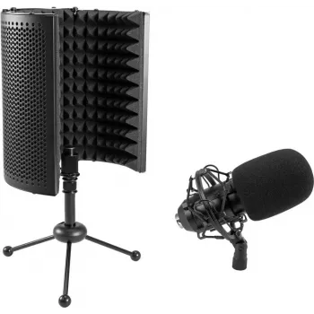 Lielās diafragmas kondensatora mikrofona komplekts Omnitronic CM-78MK2 ar AS-04 galda mikrofona absorbcijas sistēmu