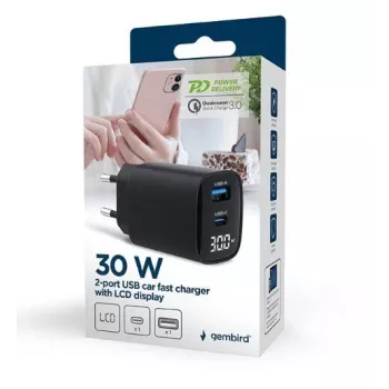 Lādētājs mobilajām ierīcēm Gembird TA-UC-PDQC30LCD-BK-01 Ātrā uzlāde Melns