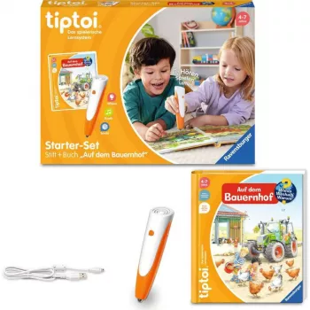 tiptoi Starter-Set: Kāpēc? Kā? Kam? Saimniecībā, mācību grāmata, skaņu pildspalva un attēlu grāmata