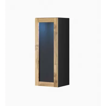 Pie sienas montējams vitrīnas skapis VIGO 90, stikls, 90×35×32 cm, melns/Wotan ozols